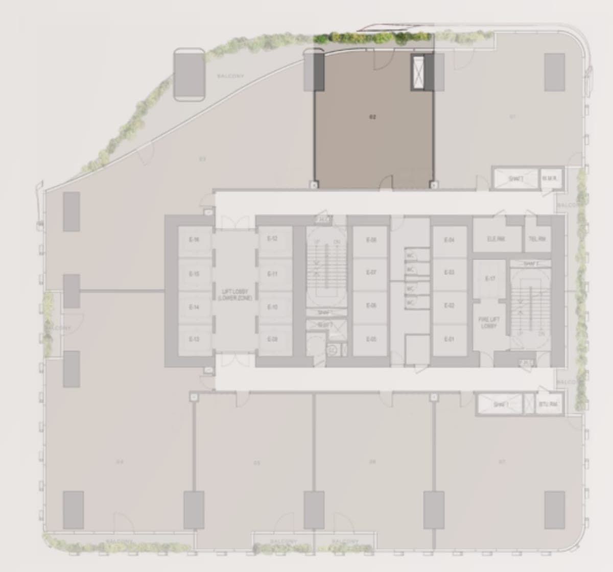 Core office — typical floor plan, Christian A. Rockefeller Business Tower